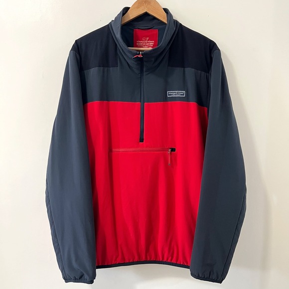 Vineyard Vines Men Marine Air Shep Shirt Pullover Anorak Jacket XL Red Navy Blue